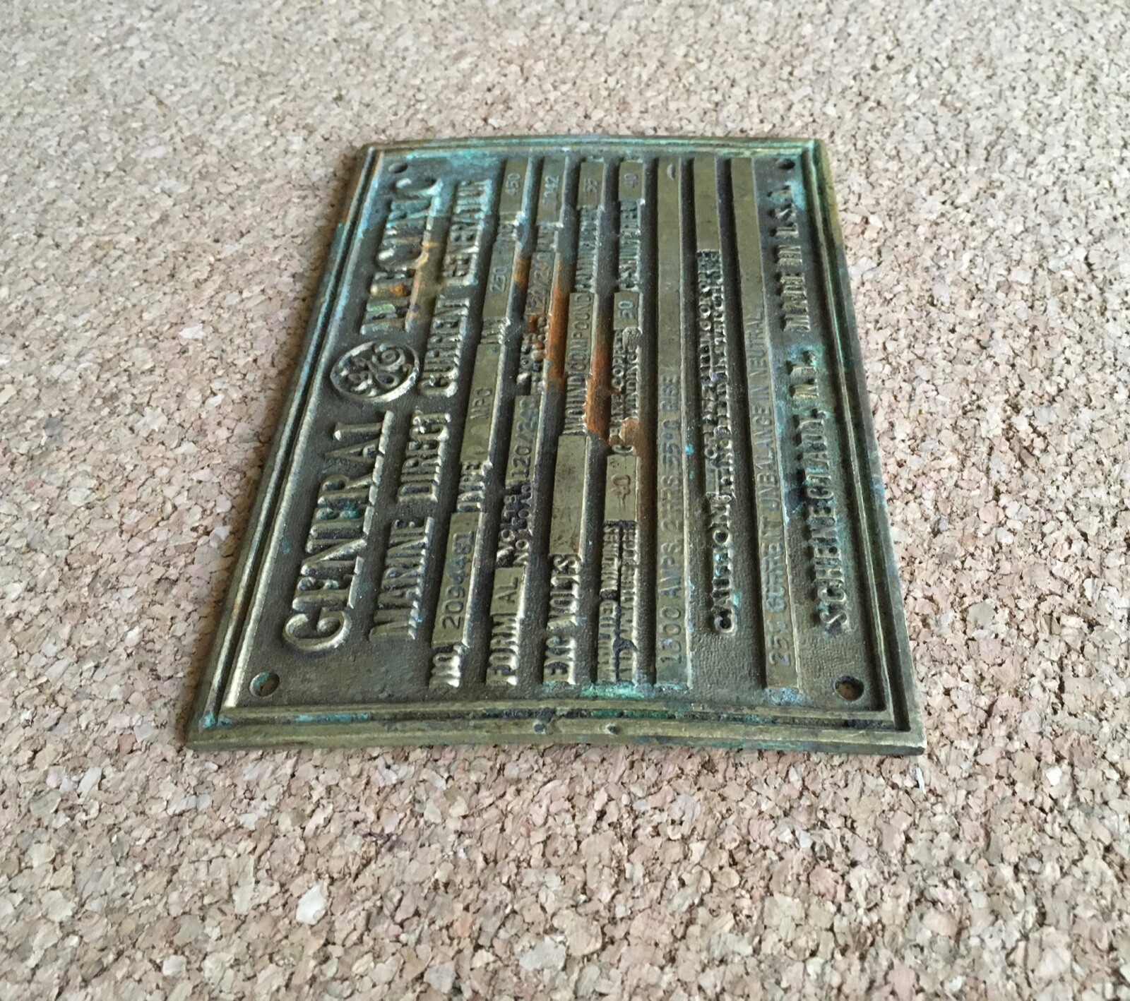 Vintage Metal Plaque Badge Tag General Electric Marine Direct Current Generator