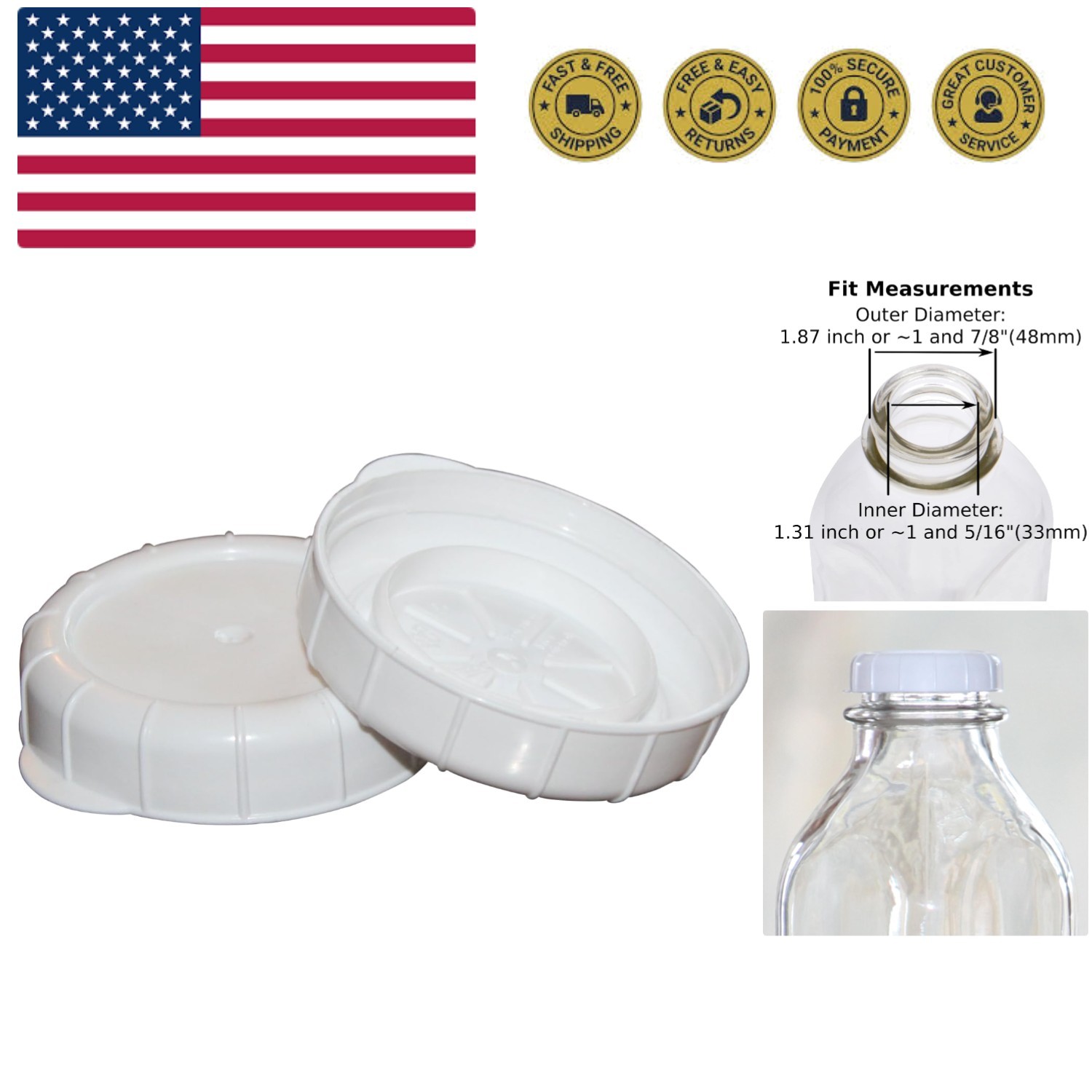 Glass Milk Bottle Caps – 12 Pack – Only Fits Milk Bottles with 48mm 1.87 inch…