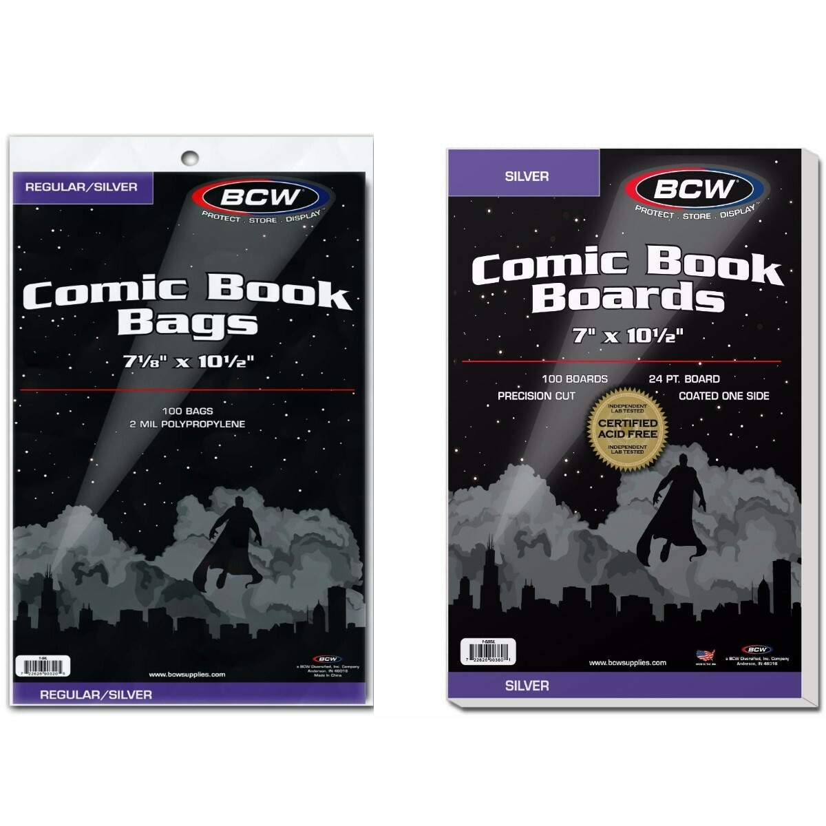 100 – BCW Silver Backing Boards & 2-Mil Polypropylene Comic Book Bags Set of 100