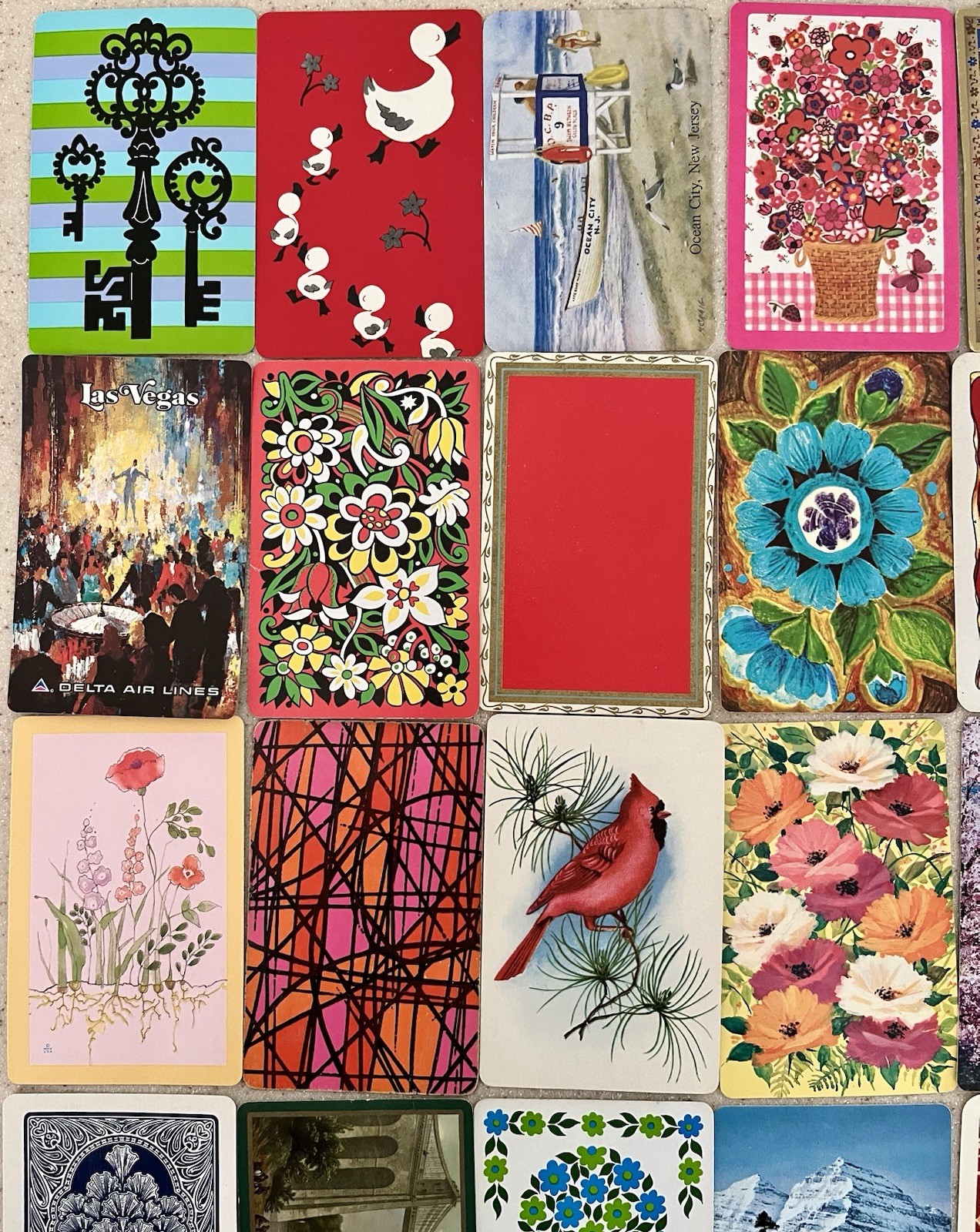 45 Single Swap Playing Card Lot Nice Variety VINTAGE FLOWERS PEOPLE ANIMALS ETC