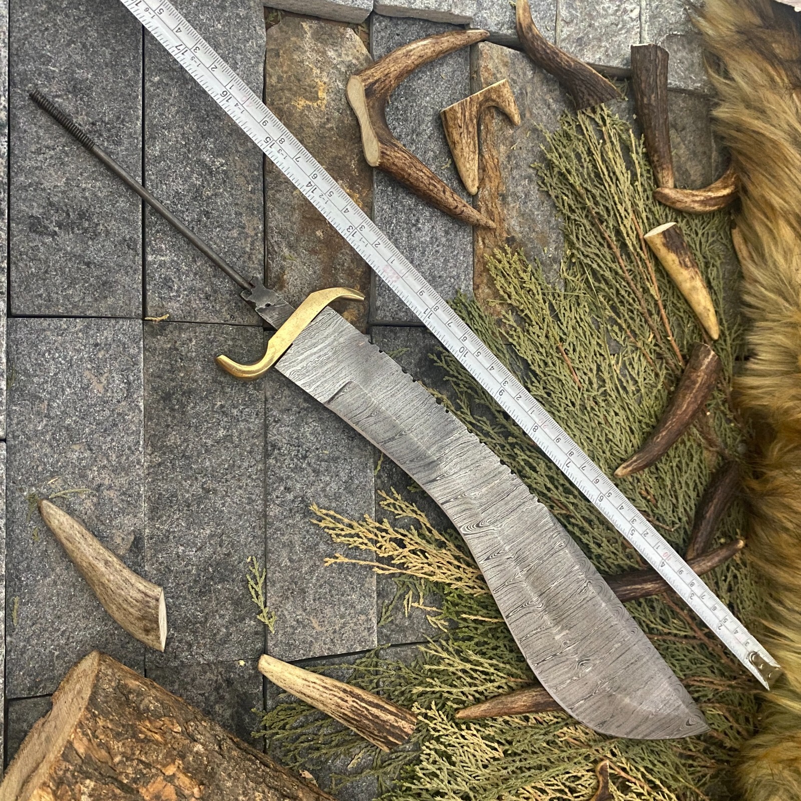 Custom Hand Forged Damascus Rat Tail Hunting Kukri Blank Knife