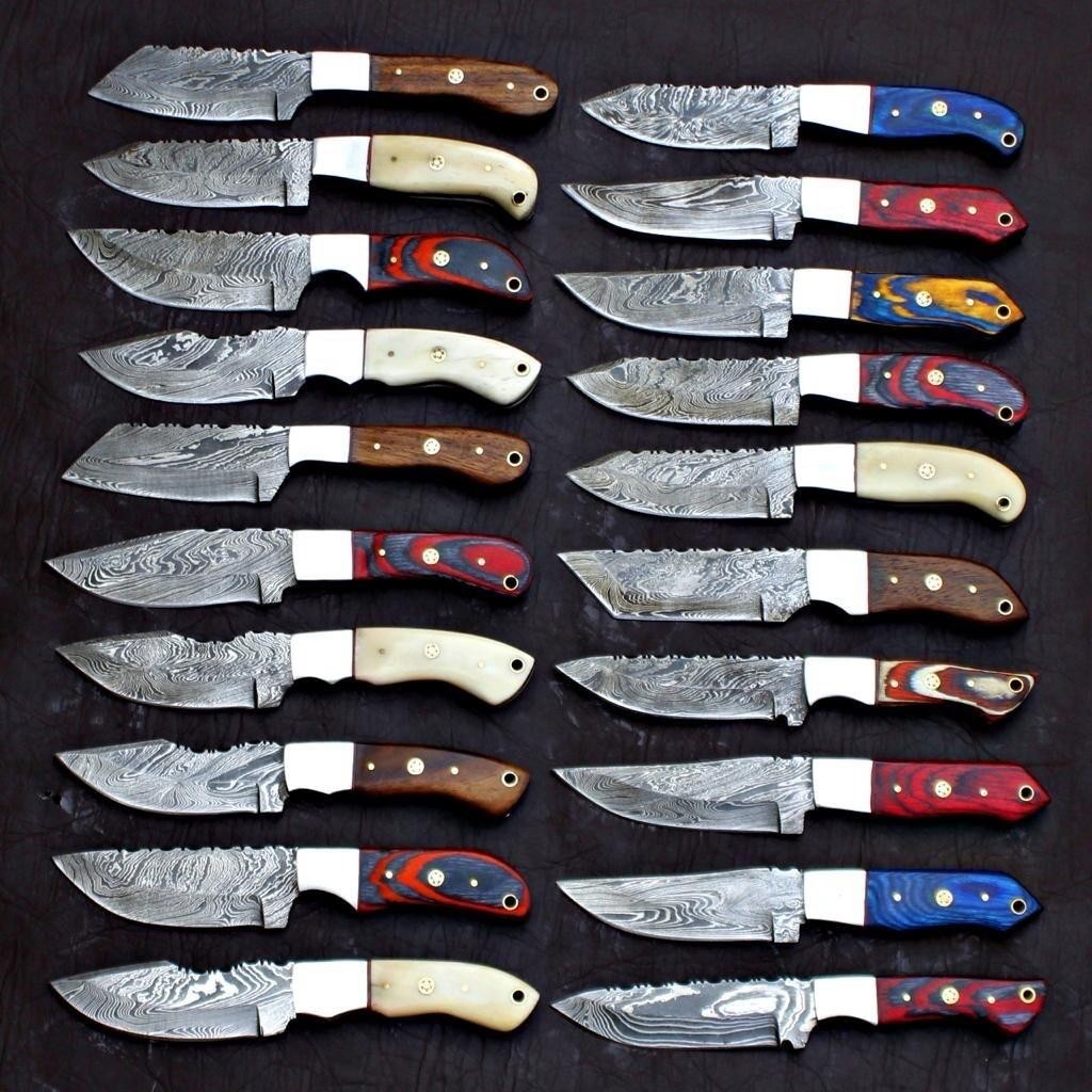 LOT OF 20 CUSTOM HANDMADE DAMASCUS STEEL SKINNER 8 inches KNIVES WITH SHEATH