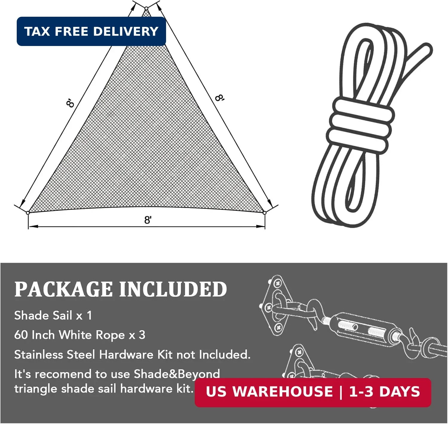 Shade&Beyond Triangle Sun Shade Sail 16’X16’X16′ Permeable Canopy Sand for Patio