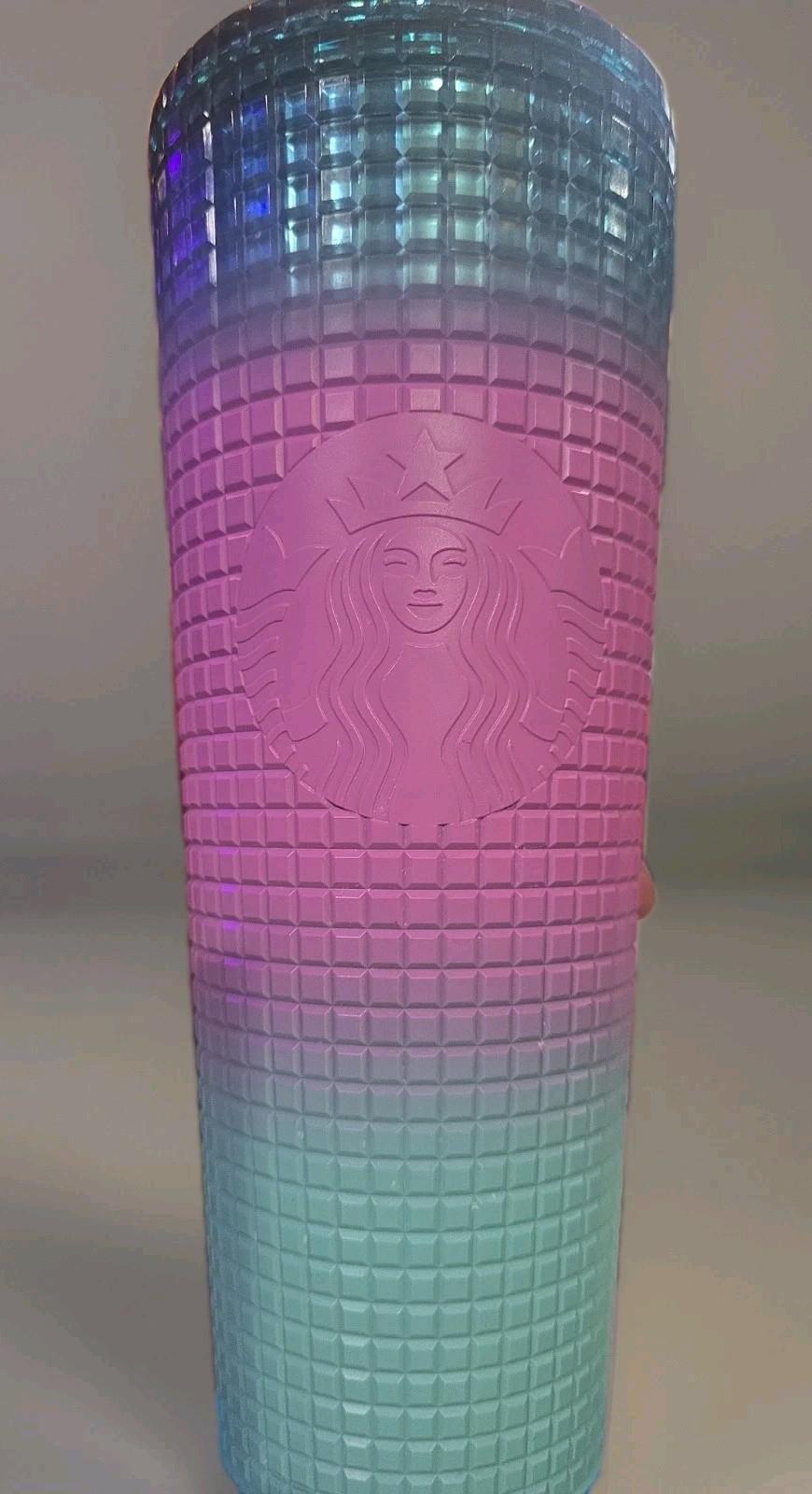 Starbucks 2024 Ombré Grid Tumbler Cold Cup Venti 24oz Pink Blue Teal BEAUTIFUL