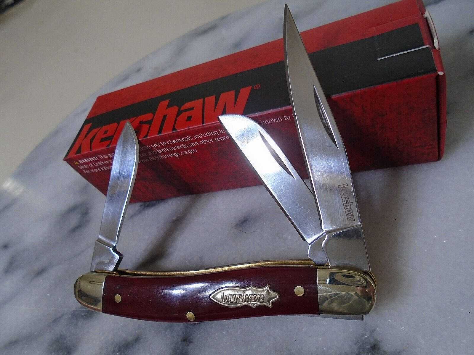 Kershaw Brandywine Stockman 3 Blade Pocket Knife 4382RB D2 Red Bone Folder New