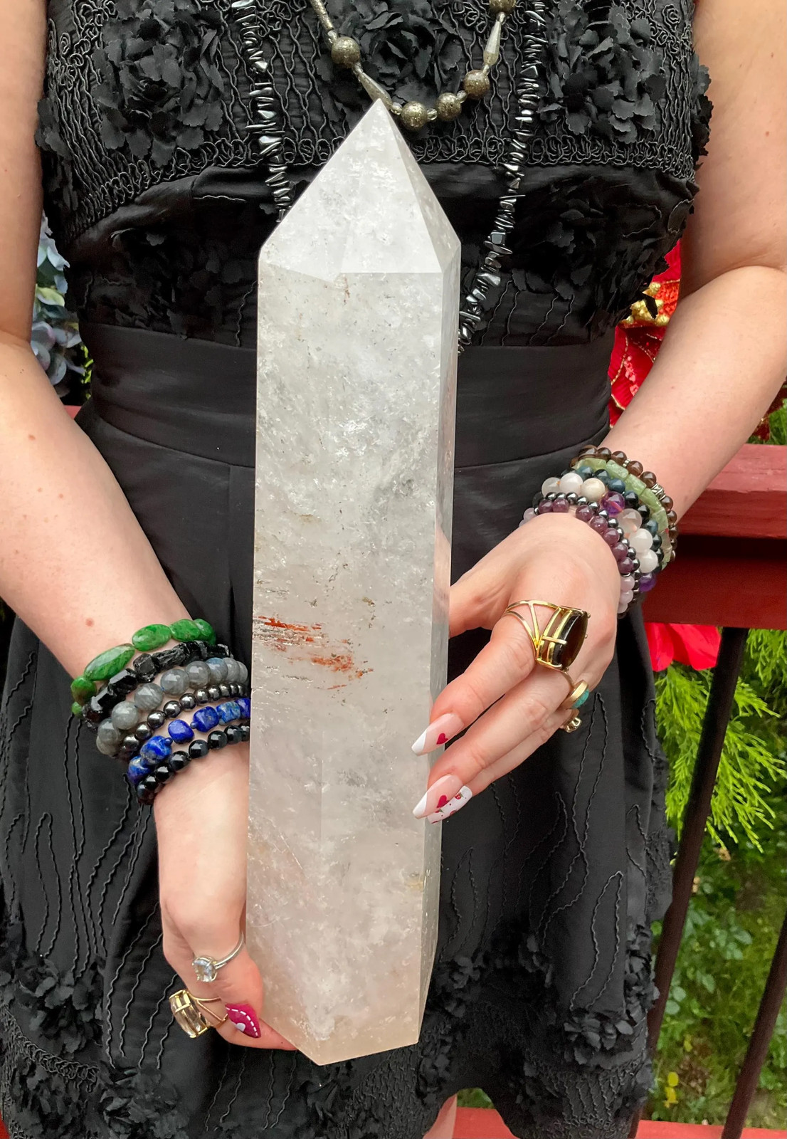 Clear Quartz Crystal Generator ~ Large 7 lb. 9 oz. ~ 14″ Tall ~ Red Phantom Spa