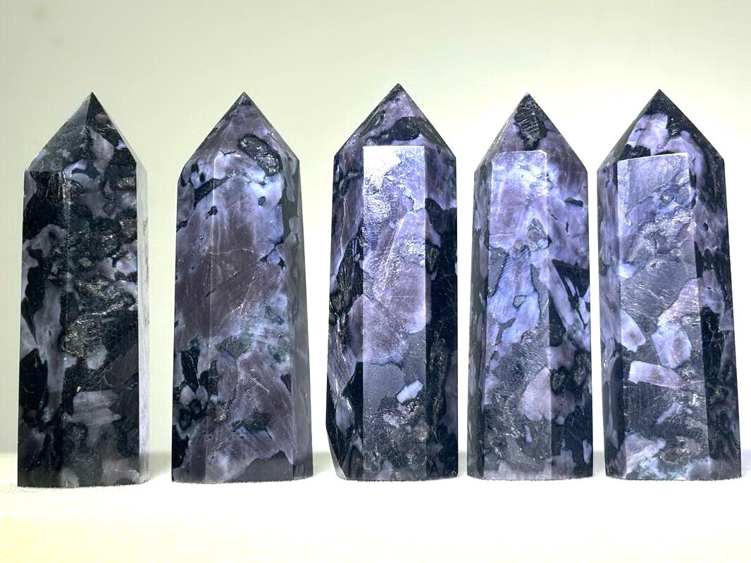 5pcs MYSTIC MERLINITE INDIGO GABBRO Crystal Point Generator Faceted Healing Wand