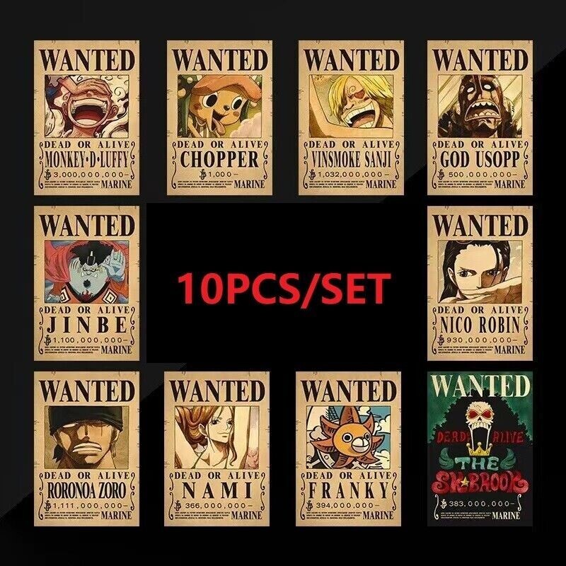10 x One Piece Luffy Straw Hat Pirates Wanted Poster HIGH QUALIT (16.5″ x 11.5″)