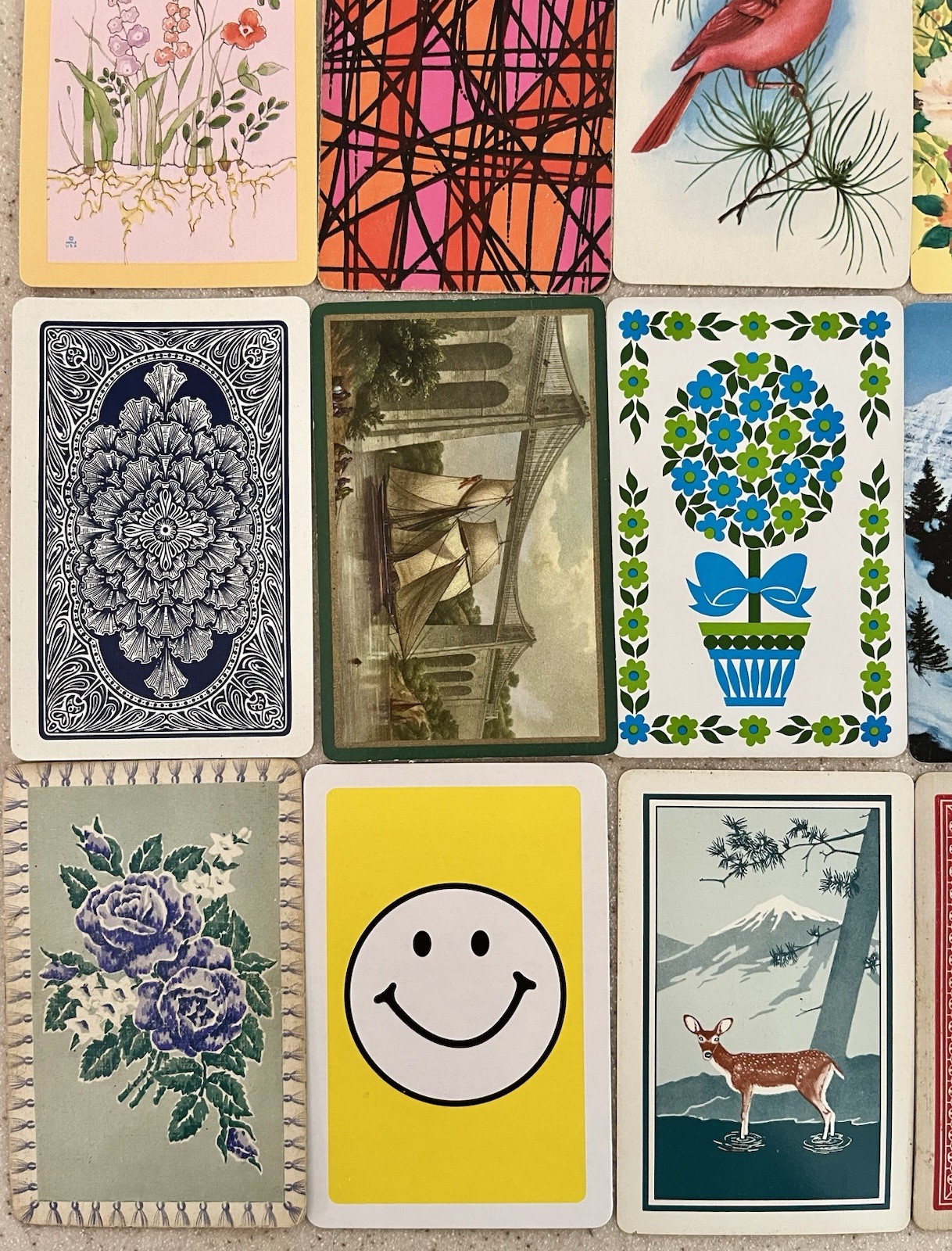 45 Single Swap Playing Card Lot Nice Variety VINTAGE FLOWERS PEOPLE ANIMALS ETC