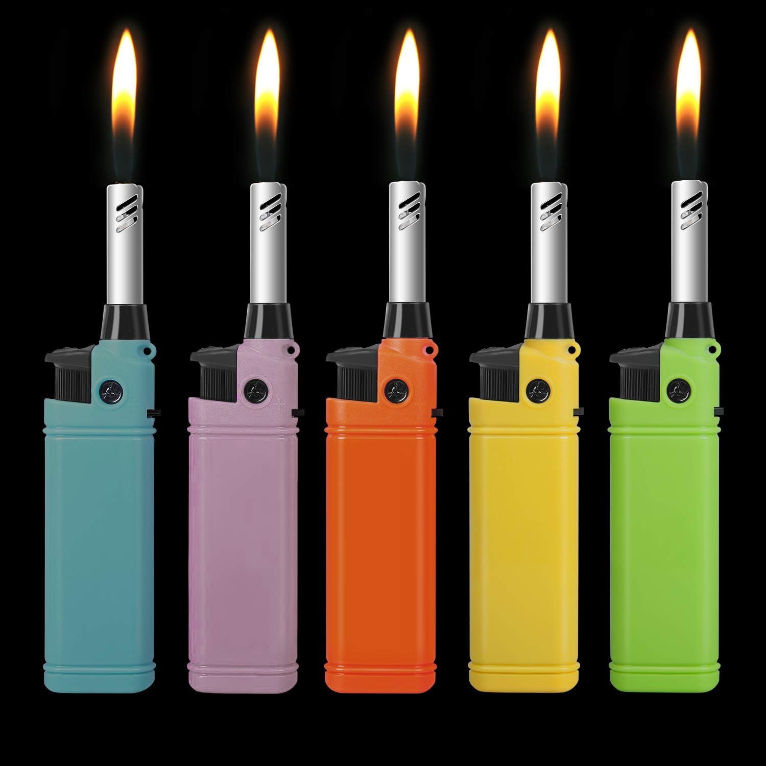 Mini Candle Lighter 5 Pack Refillable Long Neck Butane Gas Lighters for Stove