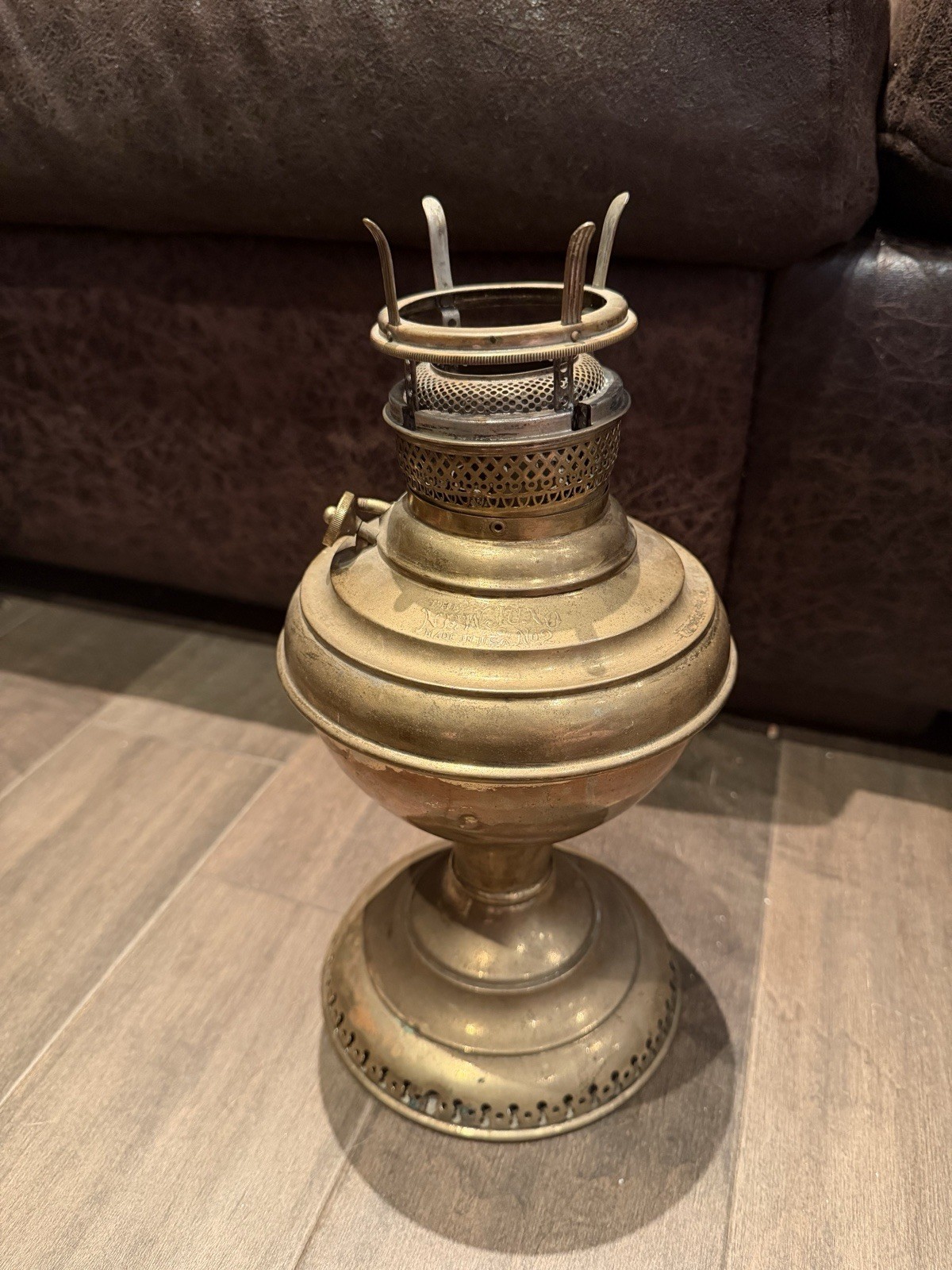 Vintage Edward Miller & Company “Juno 2” Brass Center Draft Kerosene Lamp, 1895