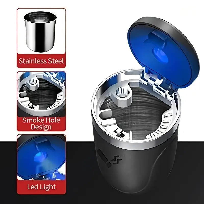 New Portable Car Auto Ashtray Blue LED Light Smokeless Ashtray Cigarette Holder