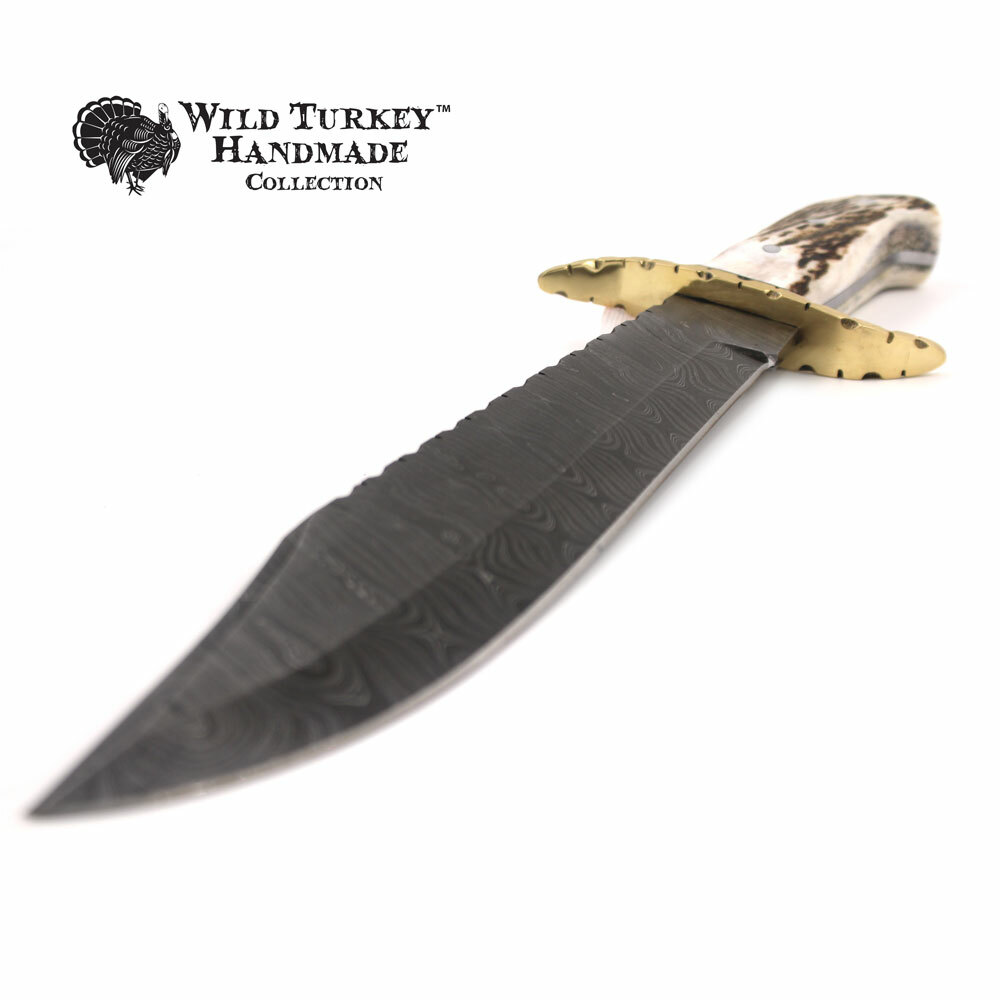 Wild Turkey Handmade Damascus Collection Fixed Blade Stag Handle Hunting Knife