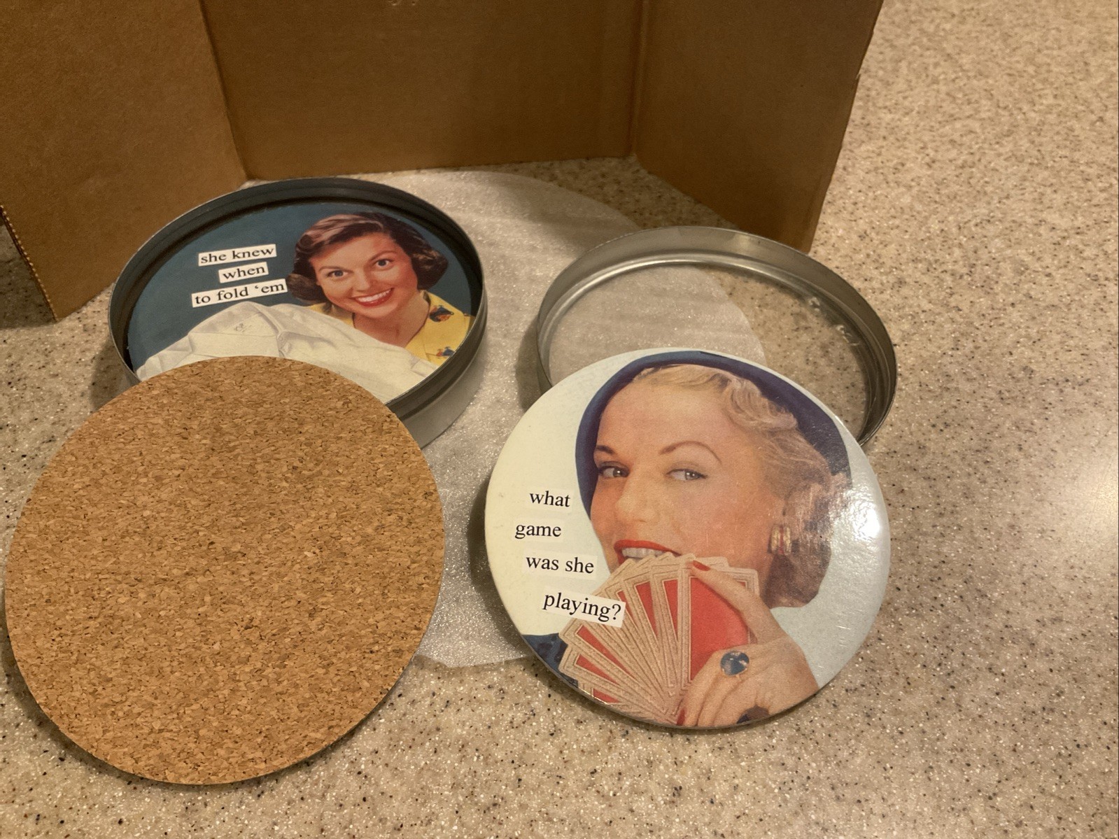 Anne Taintor „Vintage Revisited“ 6pc POKER FACE Coasters Set 4” NEW