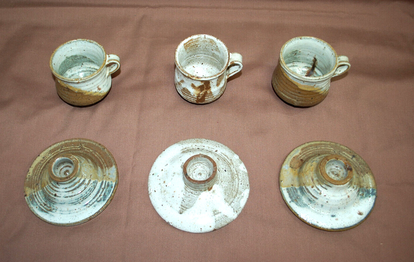 Ceramic 3 Mugs and 3 Candle Holders Handmade Lot of 6 Total T1428