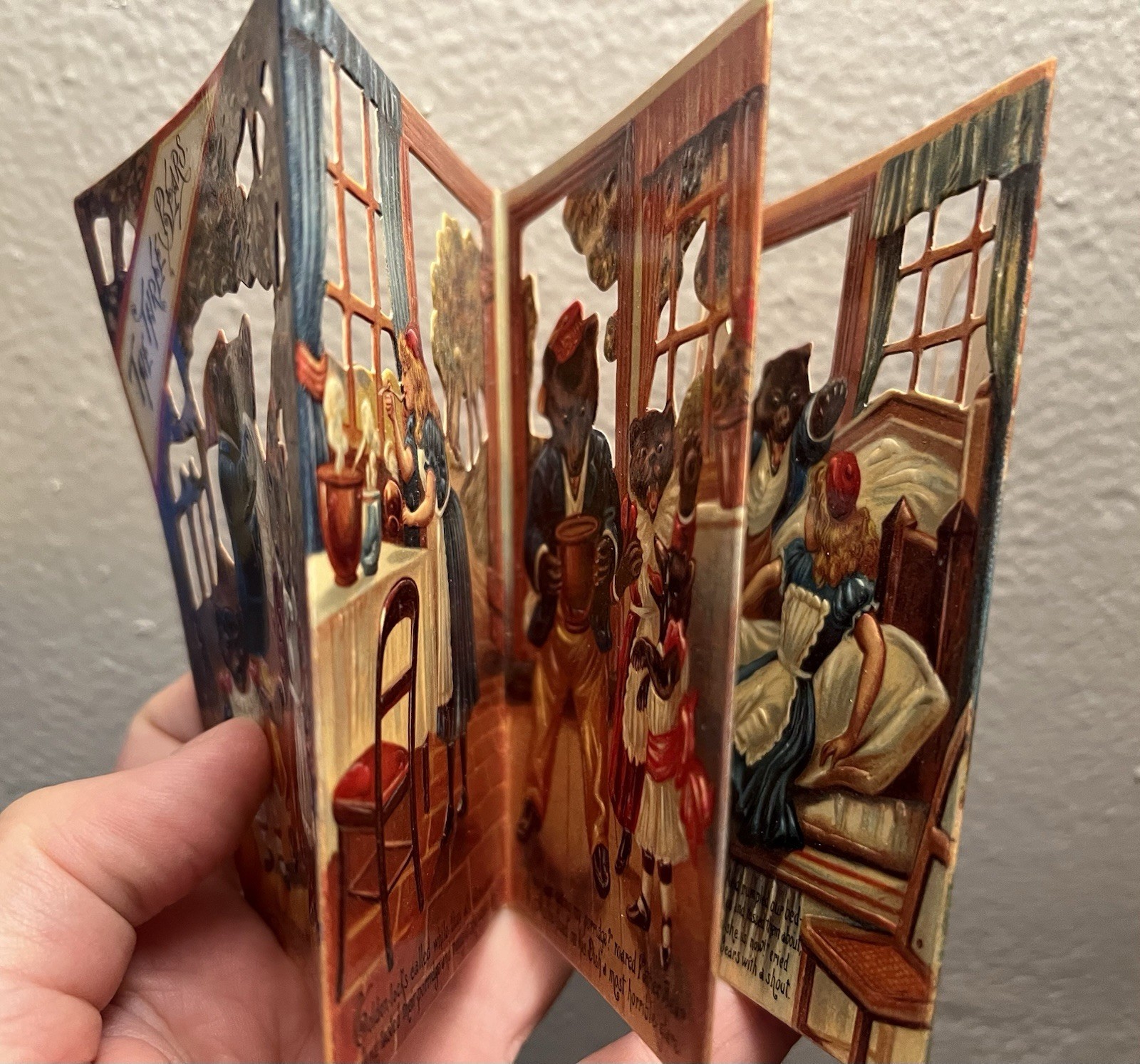 Vintage Merrimack Old Fashion Die Cut Goldilocks & The 3 Bears 6 Part Fold Out