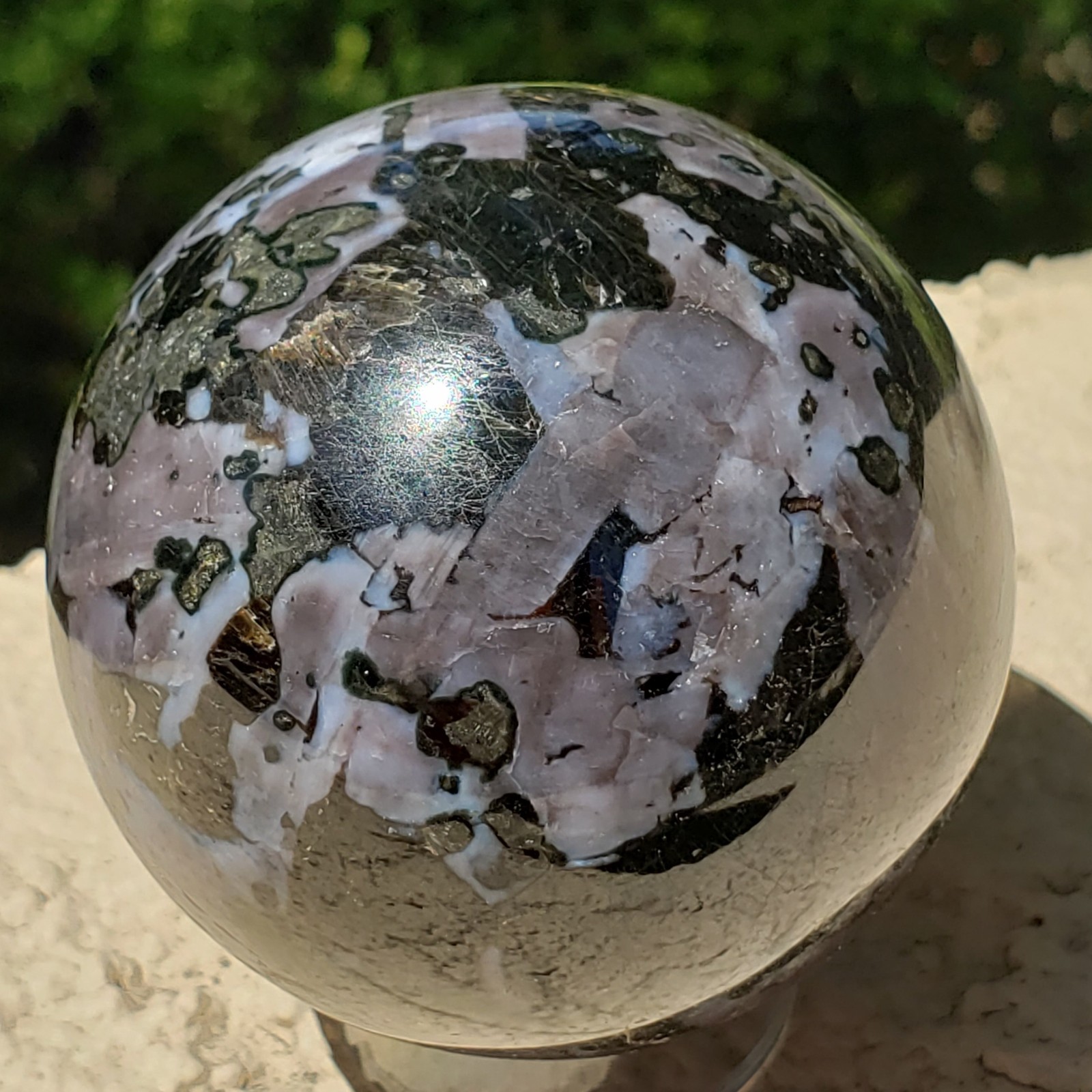 2.35″ Indigo Gabbro Mystic Merlinite Blizzard Stone Crystal Sphere, 332g
