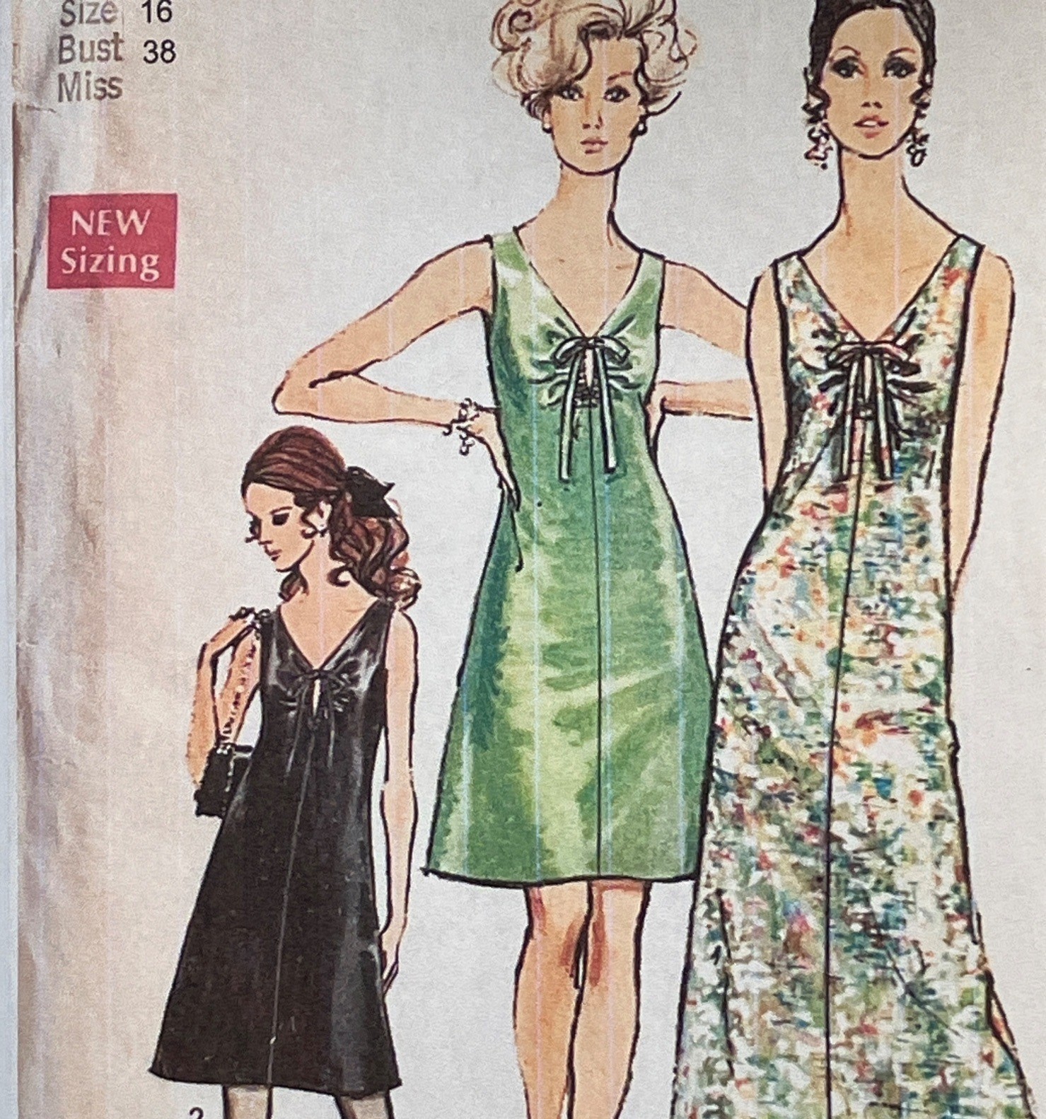 60s Simplicity 8487 Sleeveless Short or Maxi Dress Pattern Sz 16 FF NO ENVELOPE