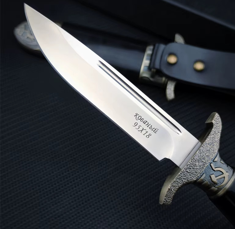 Russian 10″ Finka KGB NKVD Fixed Blade Knife Hunting Outdoor Knife with Sheath