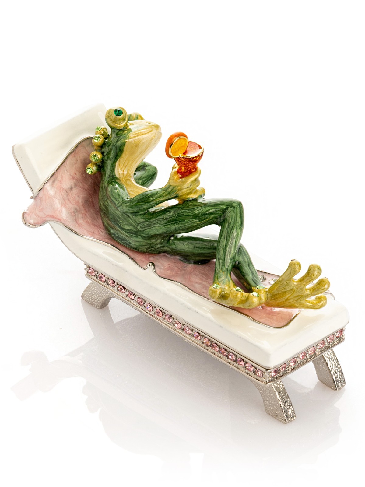 Keren Kopal Frog drinking a cocktail Trinket Box Decorated & Austrian Crystals