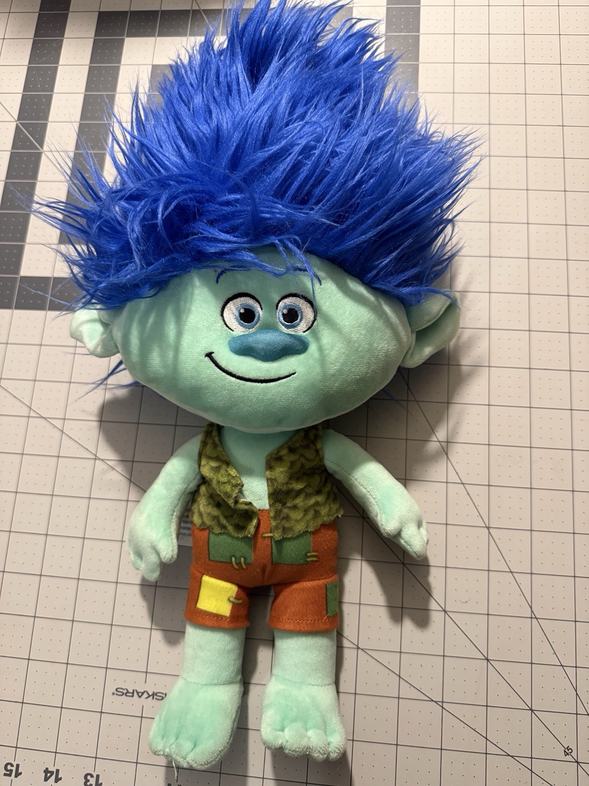 DreamWorks Branch Trolls Plush Stuffed Animal Blue Hair Green 14 Inch Washable