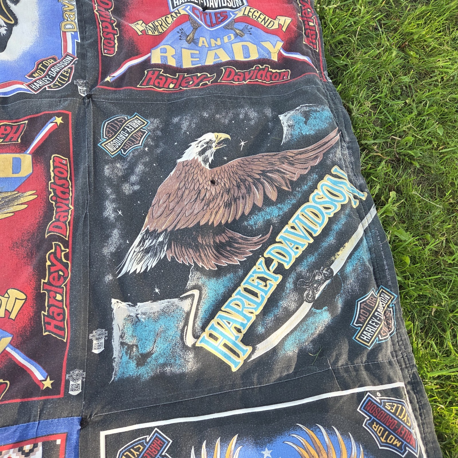 Vintage Handmade Harley-Davidson Bandana Quilt 56″x76″