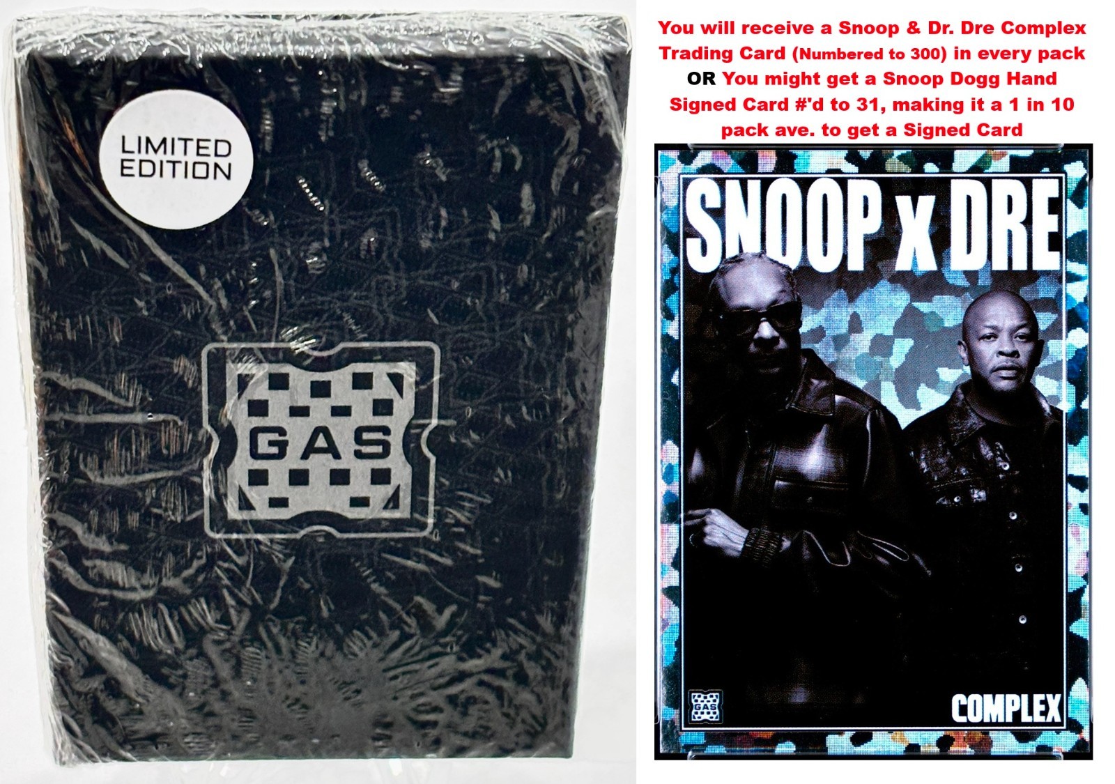 GAS COMPLEX Snoop Dogg x Dre SEALED PACK Limited to 300 #’d * Possible AUTO Card