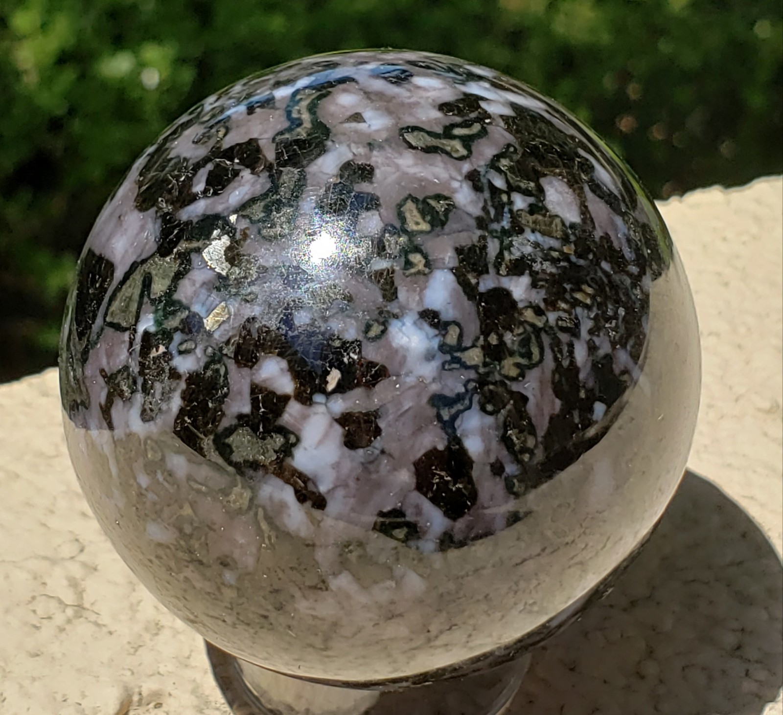 2.38″ Indigo Gabbro Mystic Merlinite Blizzard Stone Crystal Sphere, 351g or 12.4