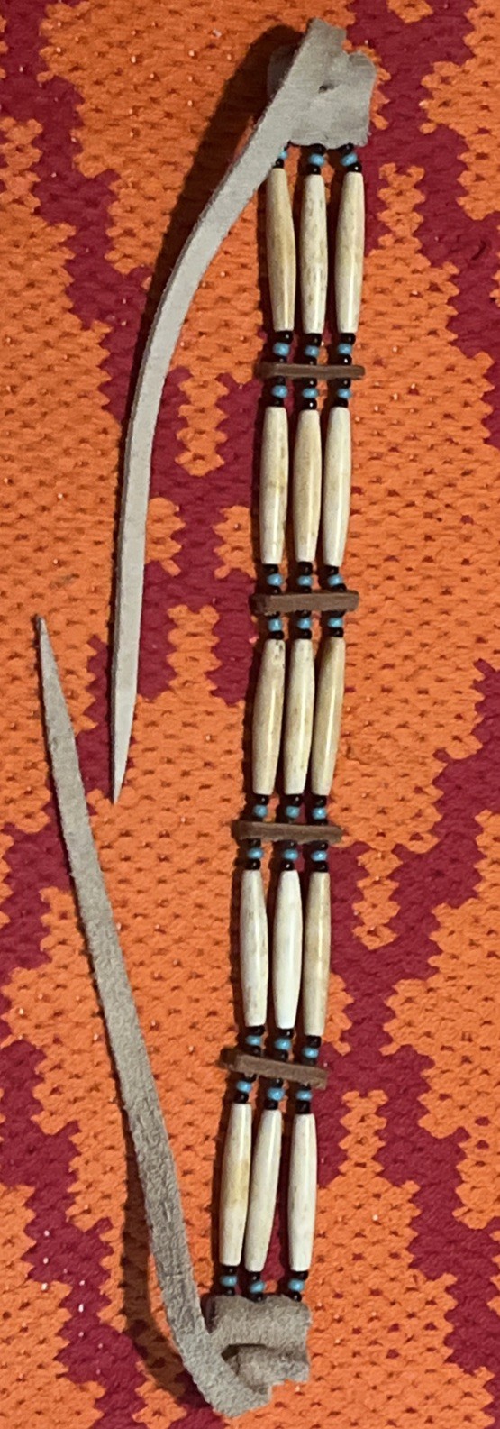 Native American Style Handmade~Bone & Bead Choker Necklace with Leather Ties