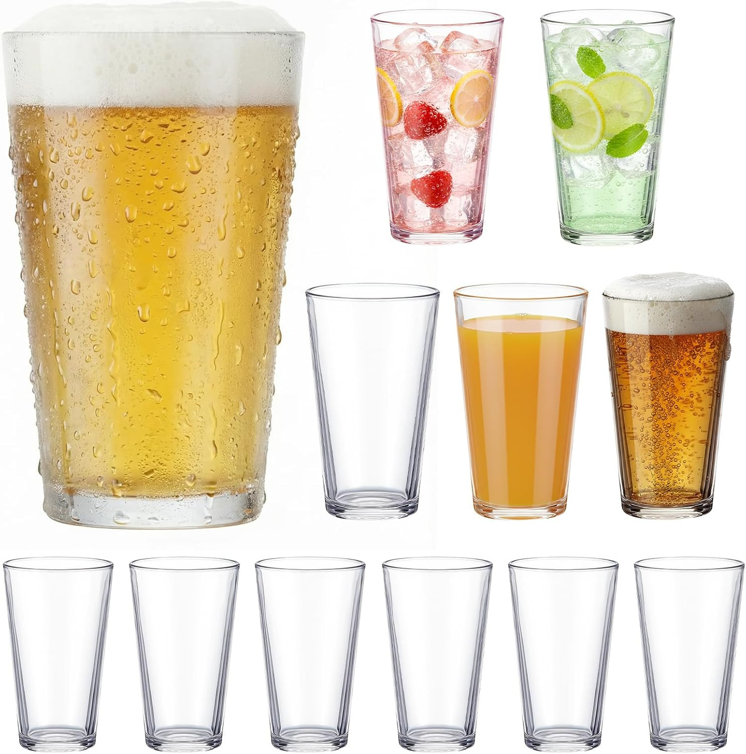 Patelai 12 Set 16 Oz Pint Beer Glasses Drinking Tumblers Dishwasher Safe