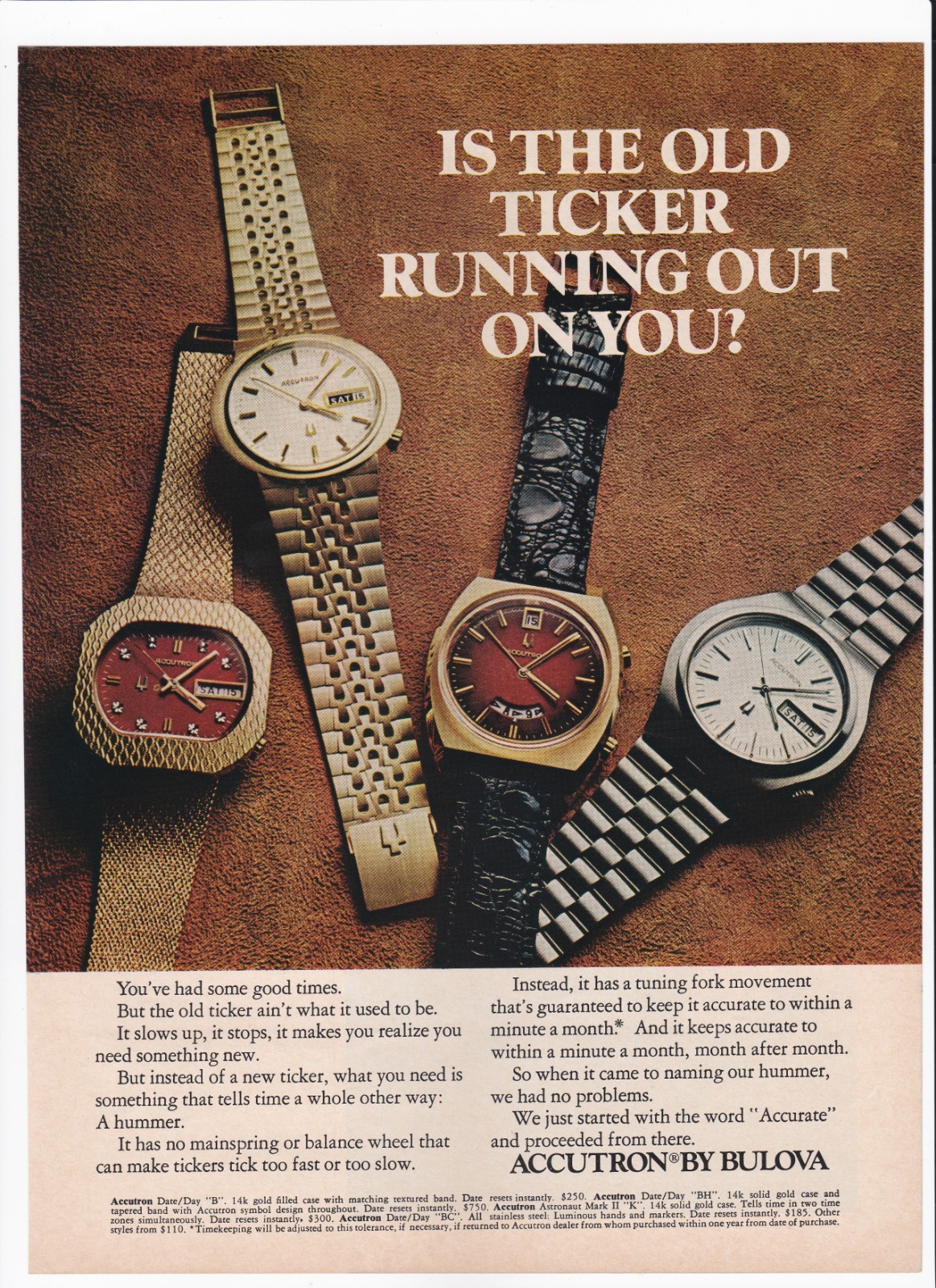 Accutron By Bulova Watches Old Ticker Running Out On You Vintage Print Ad 1972