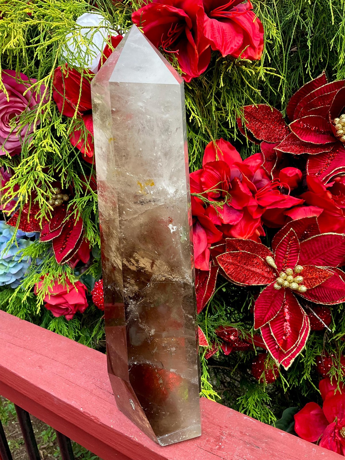 Clear Quartz Crystal Generator ~ Large 11 Lb. 12 oz. ~ 16″ Tall ~ Smokey Inclus