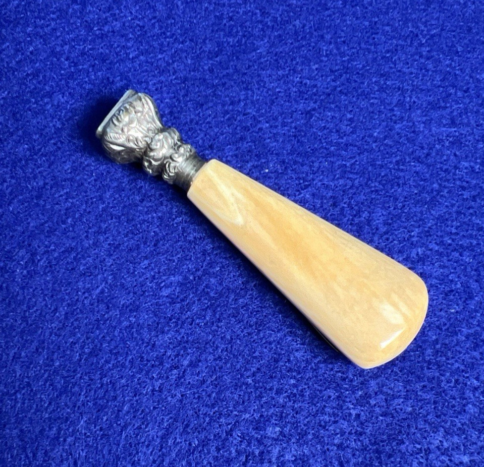 Antique Ivorine Wax Seal Stamp Silver Filigree Decorated Handle