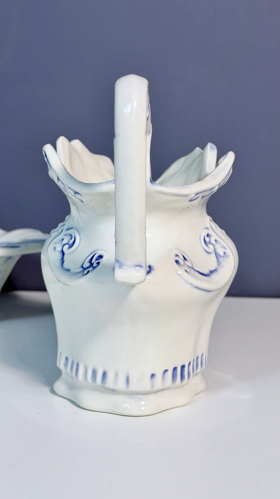 Vintage Arnels Blue White Pitcher & Basin Bowl Set Mid Century Farmhouse