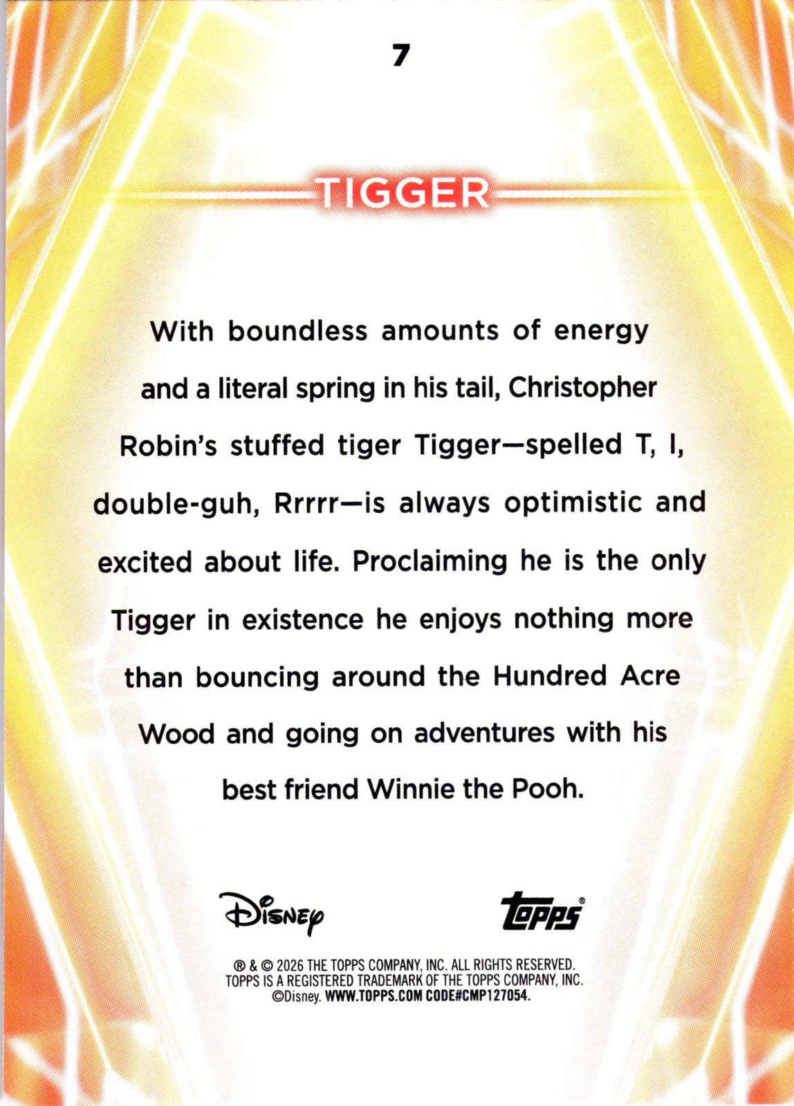 2026 Topps Disney Neon Tigger #7 Winne the Pooh