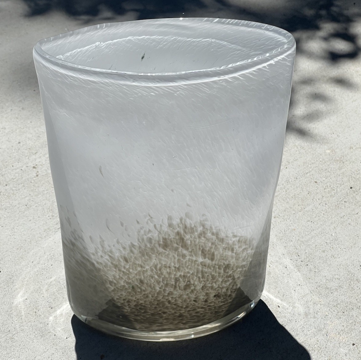 Hand Blown Glass Vase Feathered Gray & White Vase