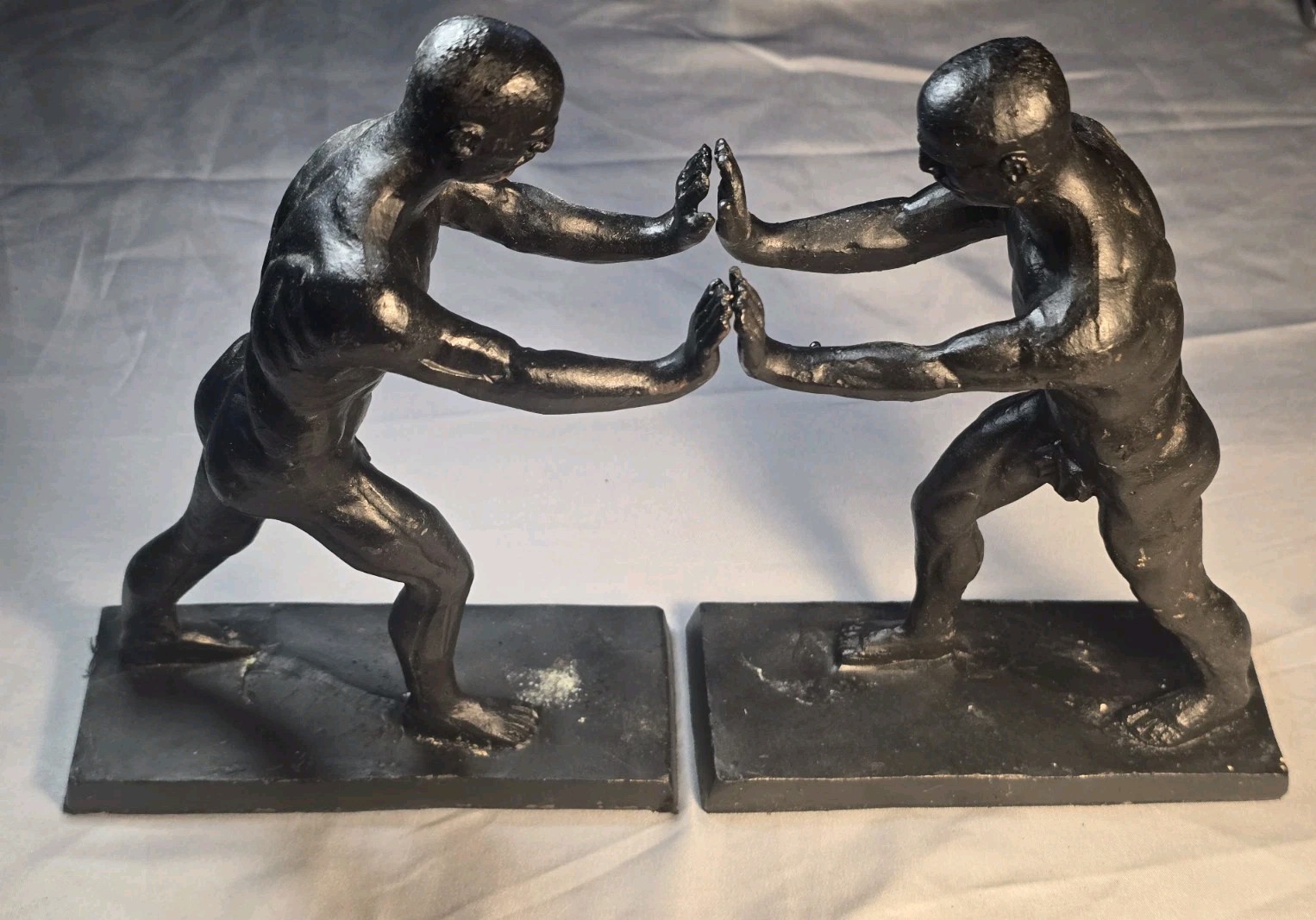 Male Nude Strong Man Cast Iron Bookends Fig Leaf Heavy
