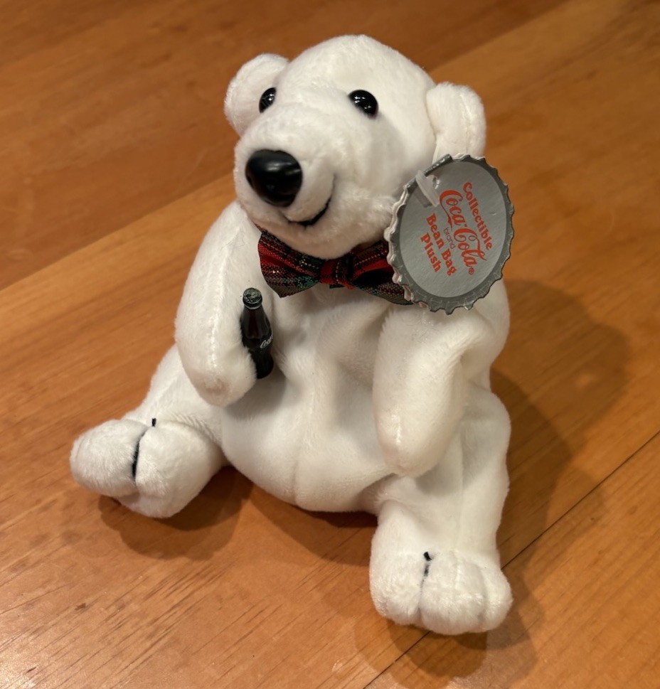 1997 Coca-Cola Polar Bear Bean Bag Plush Style 0106 Bottle & Hang Tag Christmas