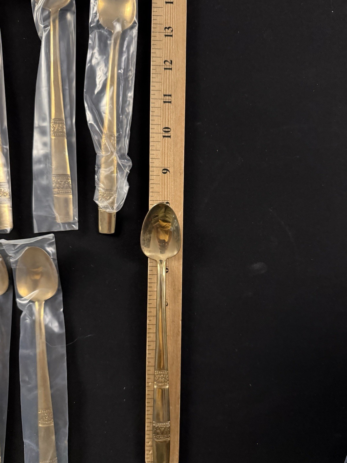 VTG Brass Long Handle Ice Tea Spoons Set Of 12 Ornate Decorative Handles