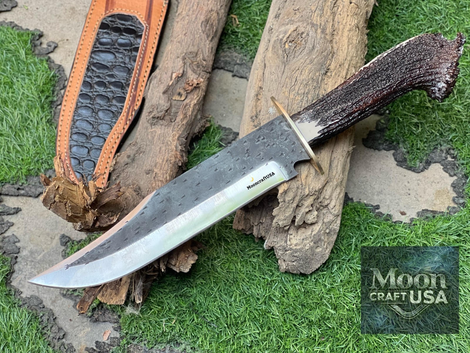 15″ Handmade Chrome Steel Bowie Knife – Genuine Stag Horn Handle Custom Hunting