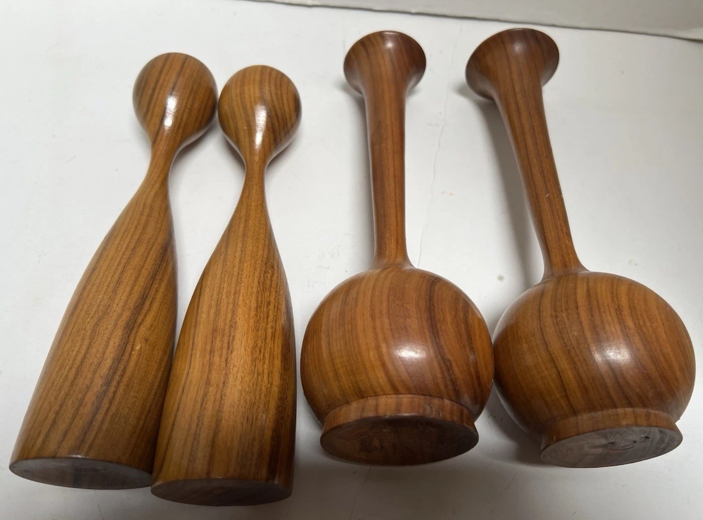 Rare Mid Century Modern Danish Design Teak Tulip Candle Holders 4 Piece Set 8”