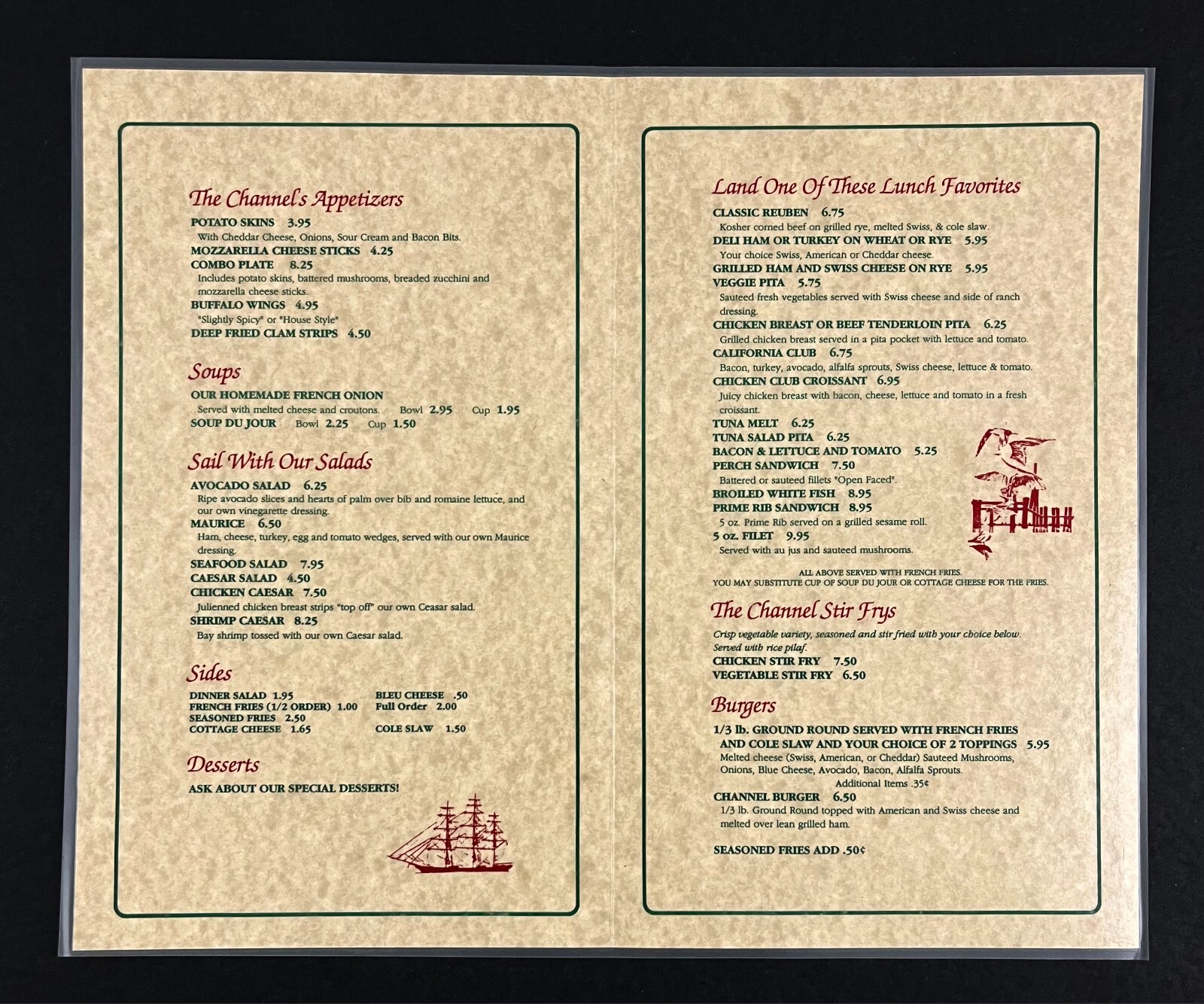 1990s St Clair Shores Michigan Channel Marker CLOSED Restaurant Vintage Menu #1