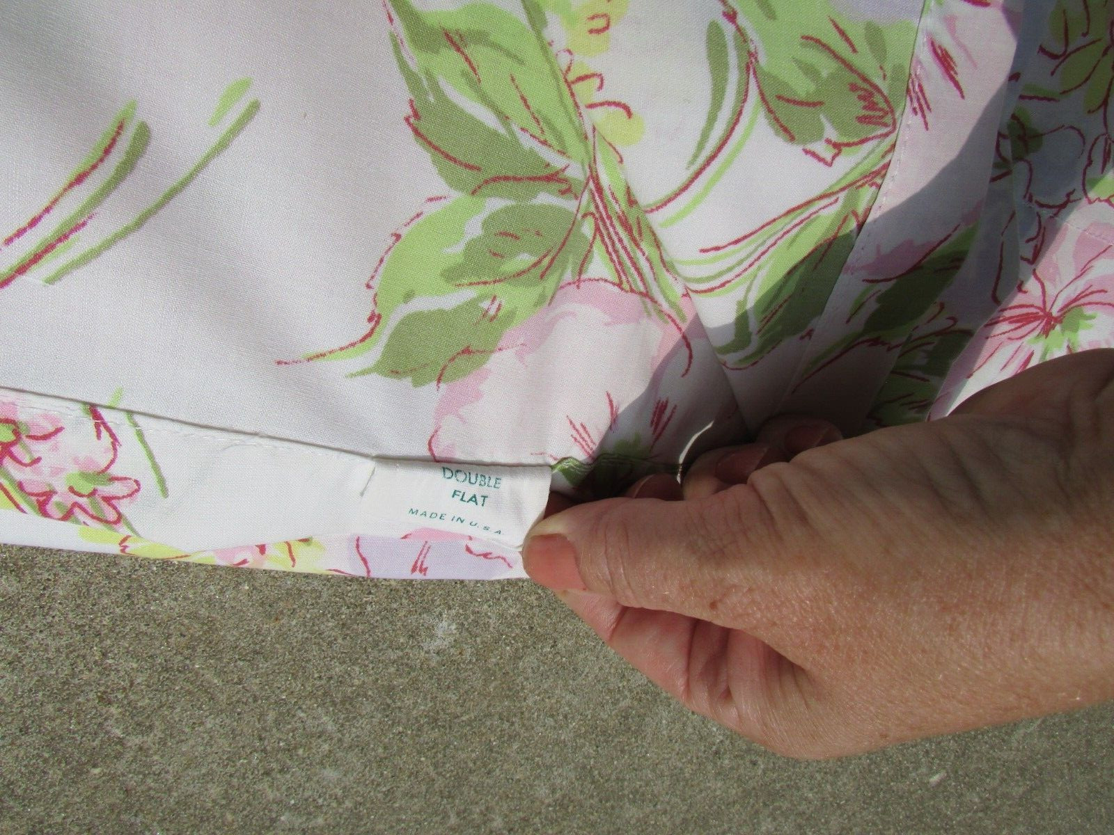 VTG Easy Care Pequot DOUBLE Flat Sheet USA WHite PInk Yellow Green Flowers