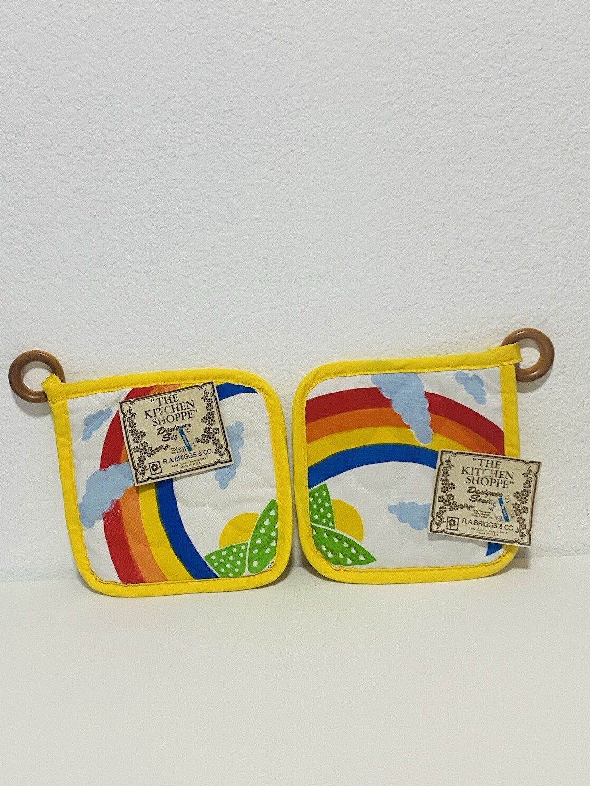 Vintage Rainbow Pot Holder Pair From 1970’s New Old Stock with Tags