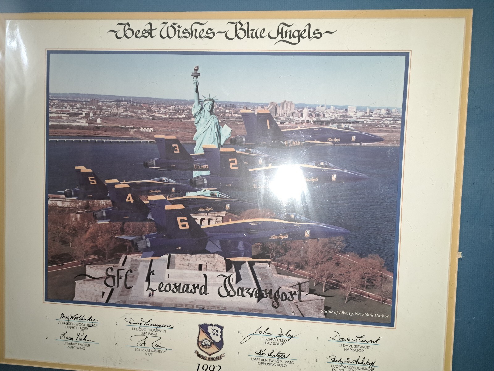 Airforce Blue Angels Squadron Photograh framed approx 3ft wide 2 t tall