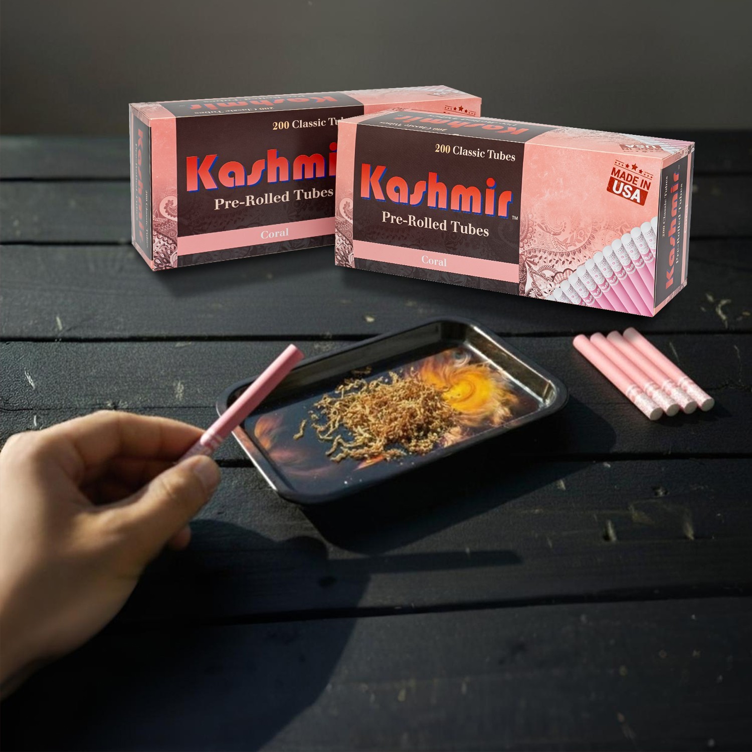 Kashmir Cigarette Tubes Coral King Size 84mm 1000 Count 200 CT x 10 Boxes