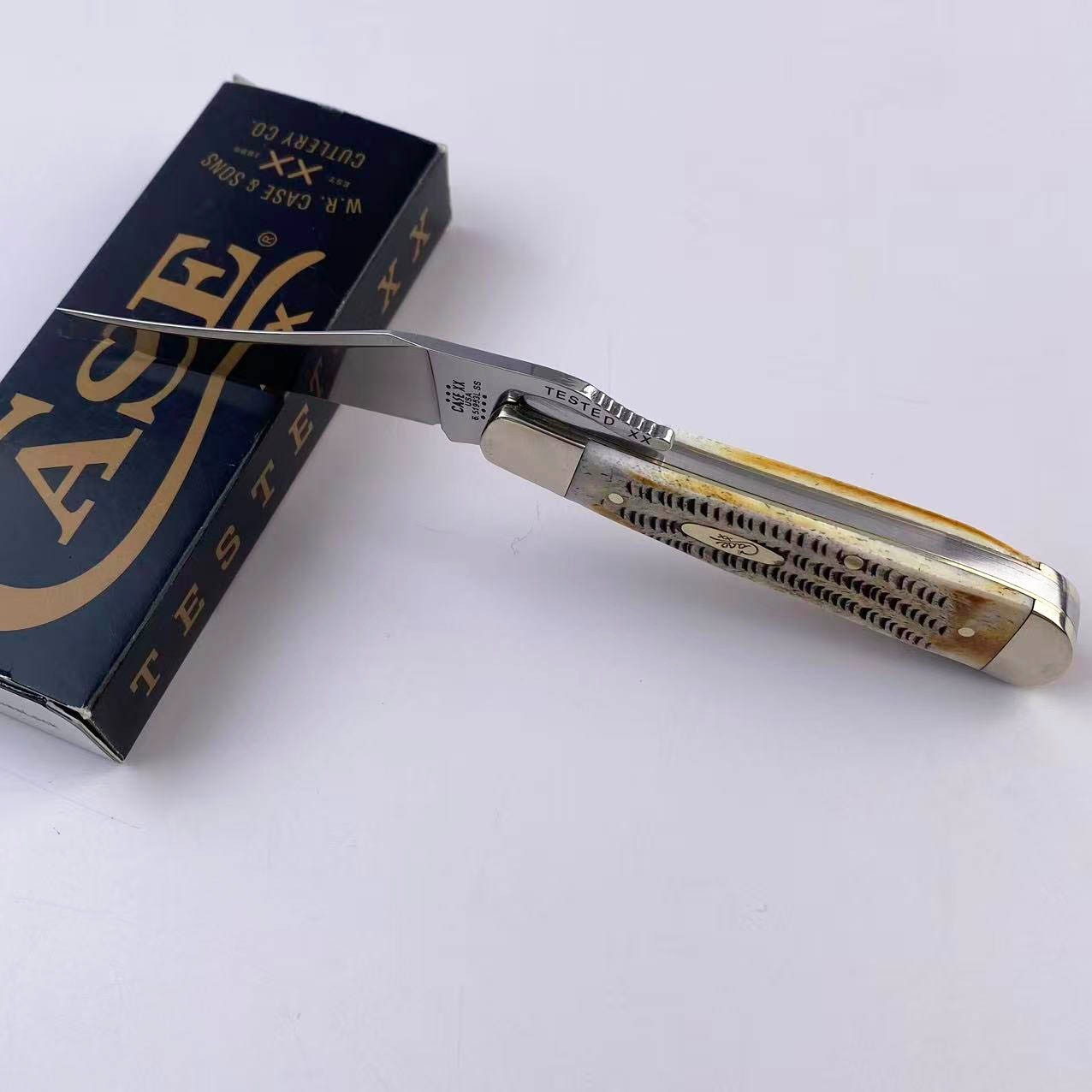 New Case xx 65303 6.5 BoneStag RussLock Stainless Blade Folding Pocket Knife