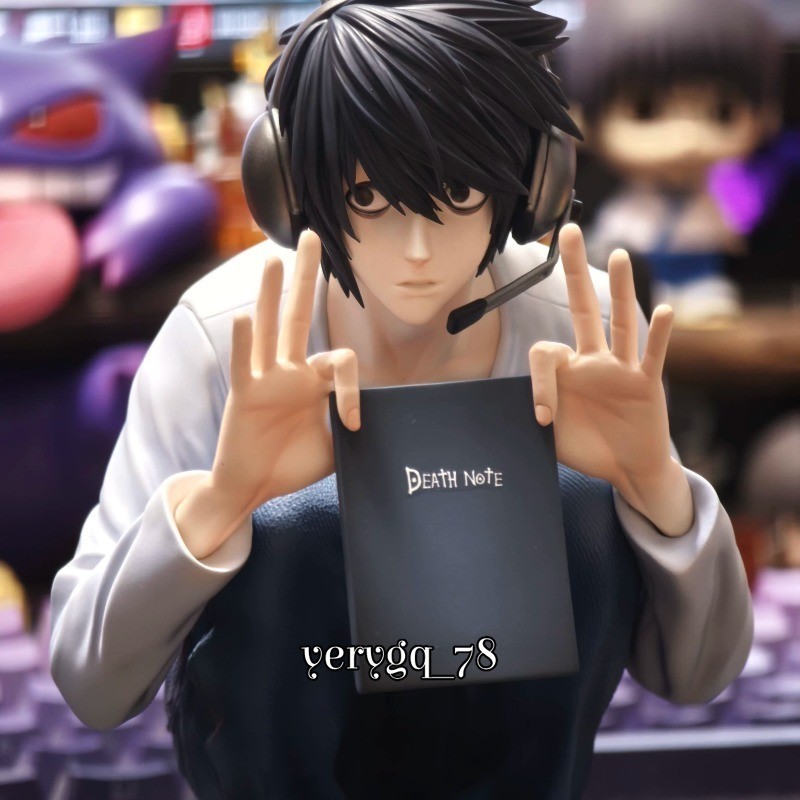 Death Note L Figure Squatting L PVC Collectible Model Statue Toy Gift w/ 2 Head