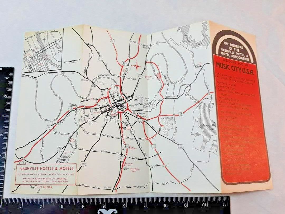 Vintage 1979 NASHVILLE Music City Road Map Brochure Tennessee Capitol