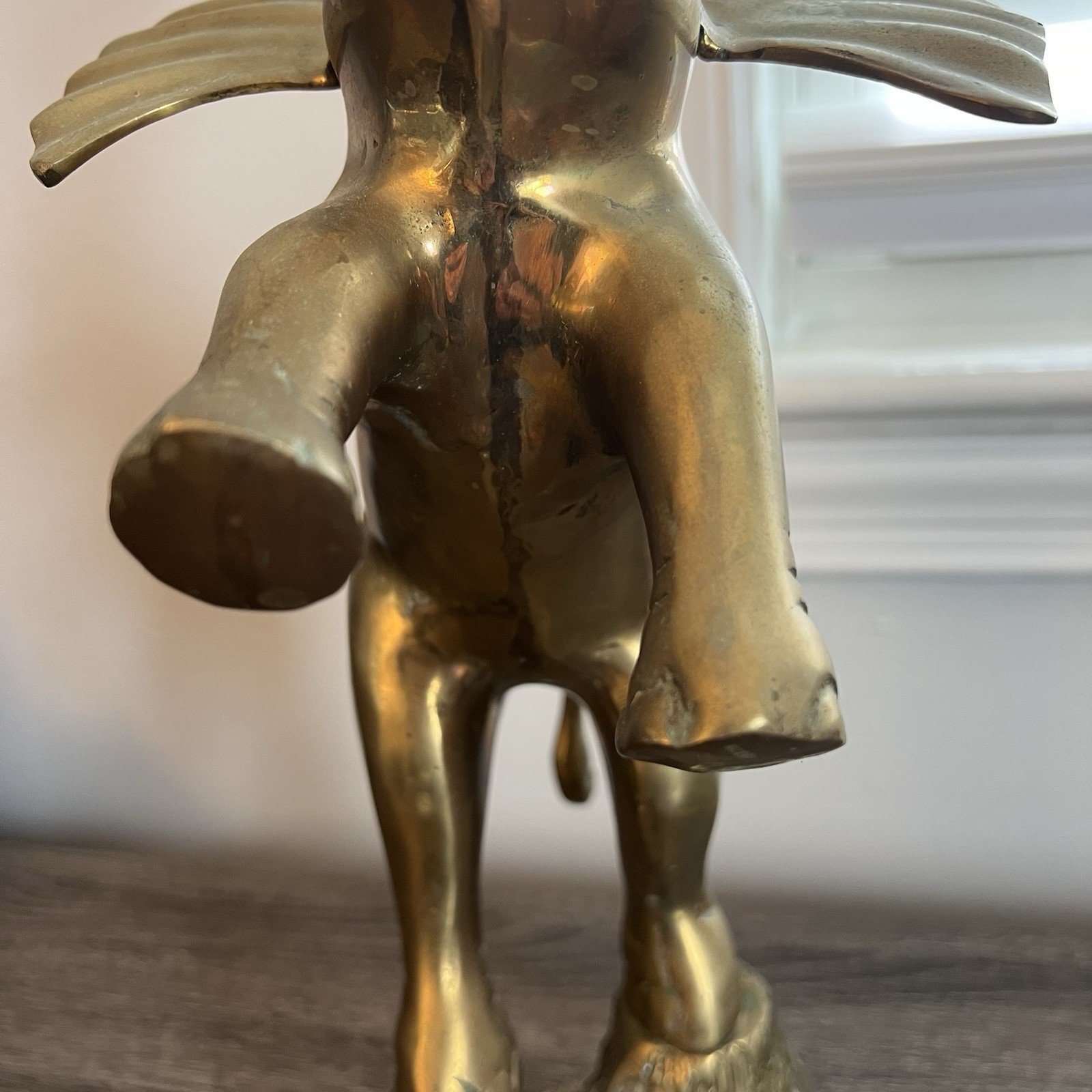 Vintage Mid 20th Century Standing Brass Elephant Figurine or Sculpture 18”
